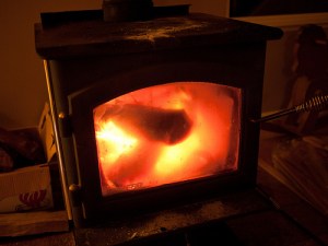 red hot wood stove